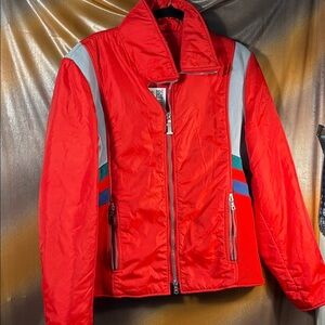 Vintage 80’s‎ red Red Zip-Up ski Jacket with Stripes size L metal zippers bag dd